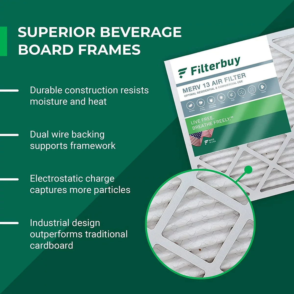 Filterbuy 16x25x5  13 Pleated   Furnace Air Filters for Trion Air Bear 255649-105 (2-Pack)