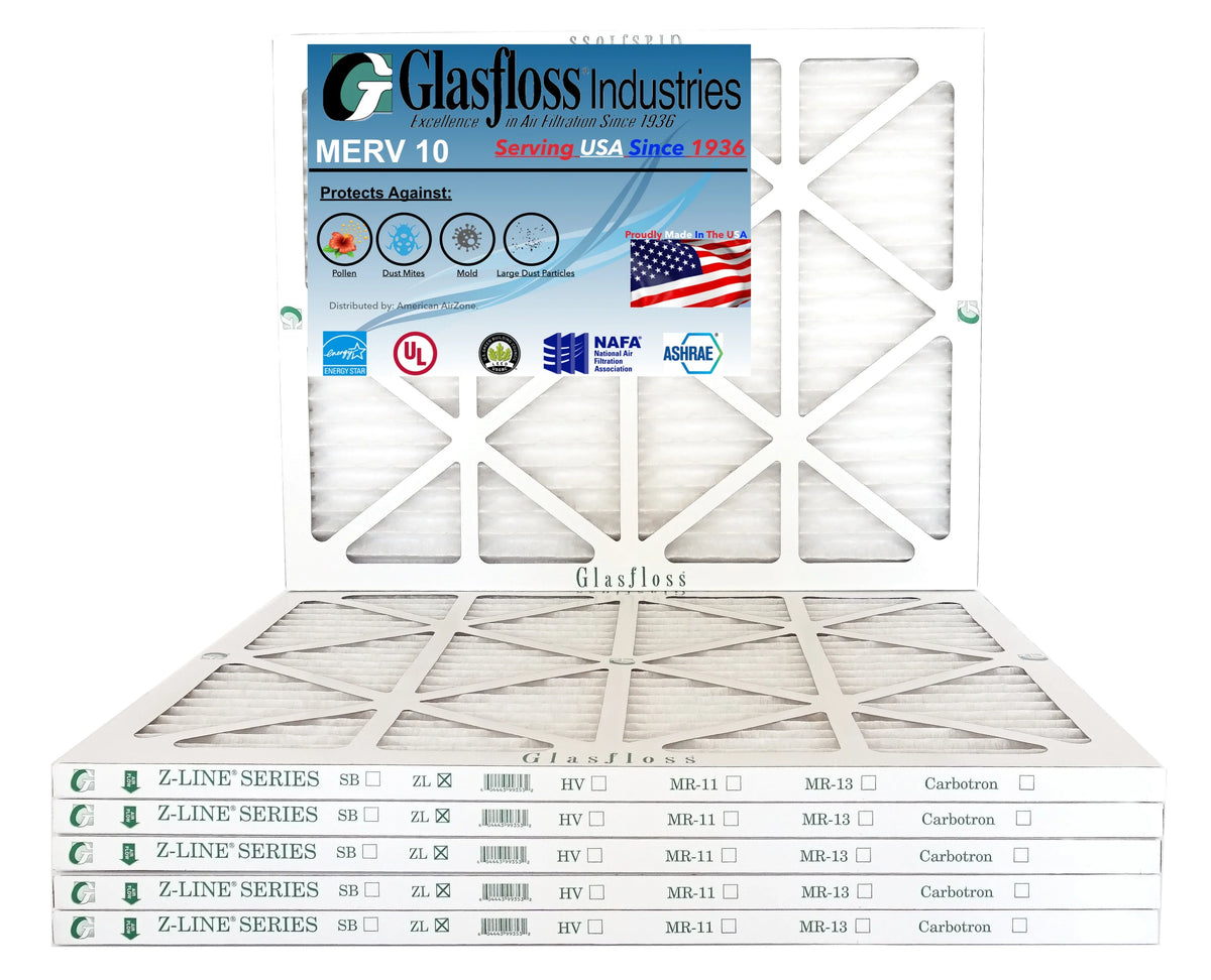 Glasfloss 22x28x1 -  10 -Qty:6 - Furnace Air Filter - Made in  (Actual Size: 21.5 x 27.5x7/8 inch)