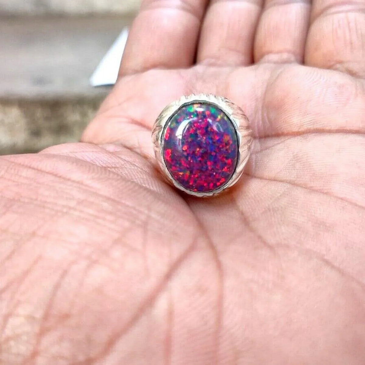 Certified Natural Australian Opal Engagement Ring, Cabochon Lover Gift Ring, Welo Fire Opal October Birthstone Ring, Gifted Item for Her