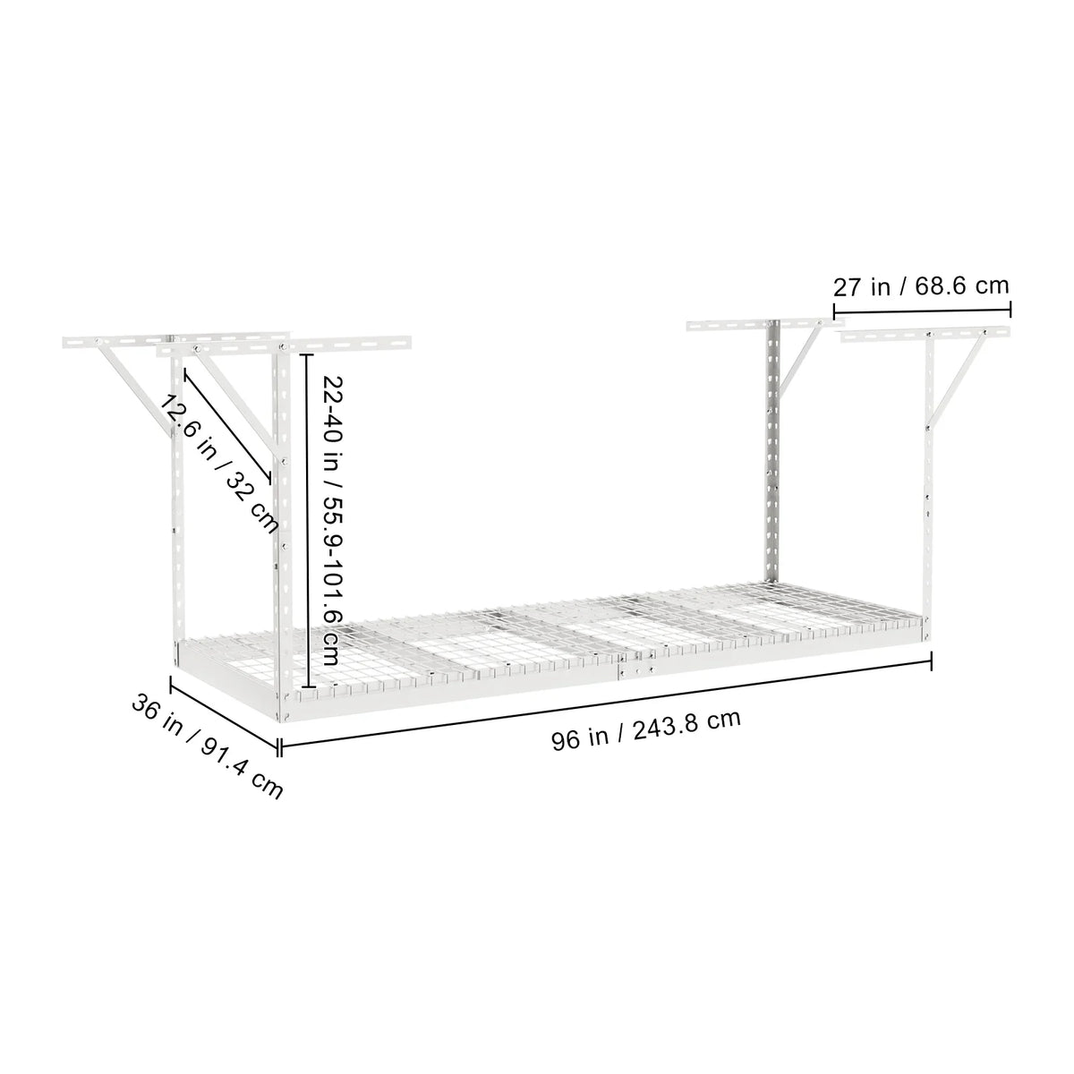 Overhead Adjustable Garage Storage Rack 36x96in Ceiling Rack 600lbs White
