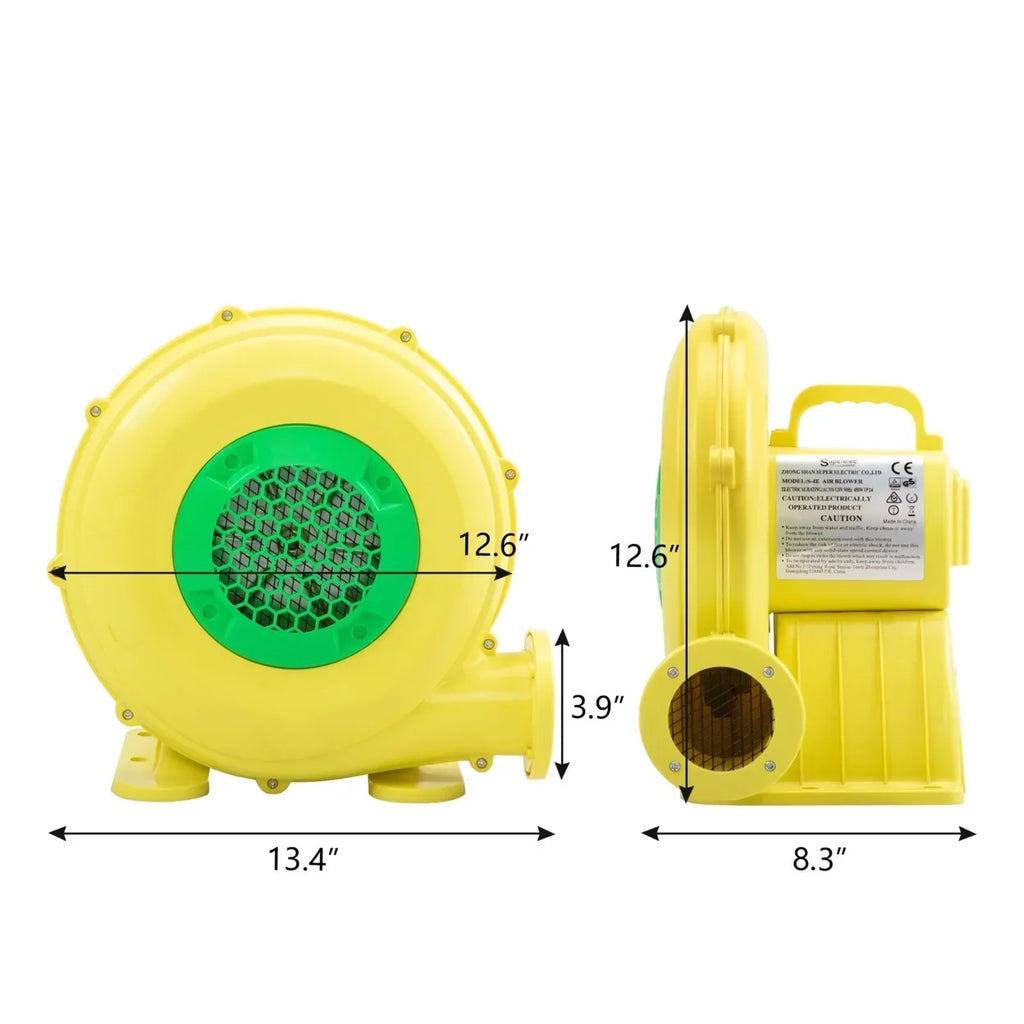 Outdoor Indoor Air Blower, Pump Fan for Inflatable Bounce Castle, Water Slides, Safe, Portable - Yellow and Green