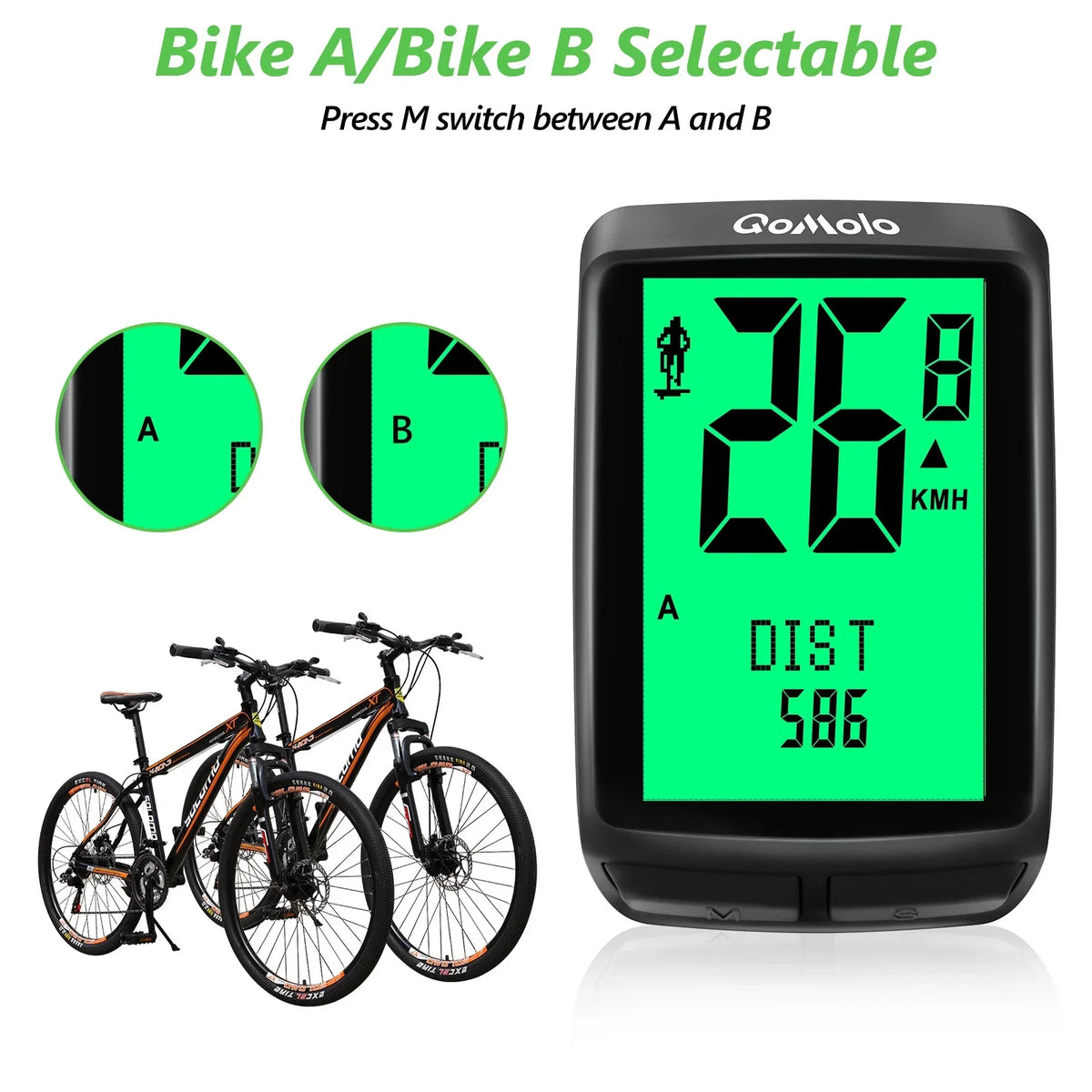 Wireless Bike Computer, Multi-Functional Bike Speedometer, IPX6 Waterproof Large Screen Cycle Computer Automatic Wake-up  Backlight Display