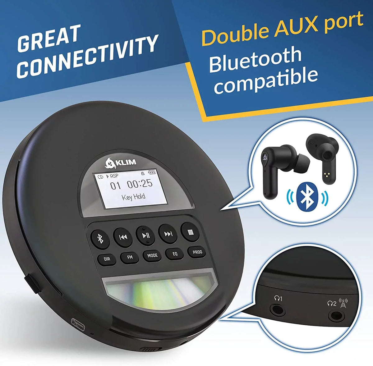 Pre-Owned  Nomad Portable  Player Discman with Fusion Headphones, Rechargeable Battery, MP3,  Card,   Radio, Bluetooth- Ideal for Cars, Black (Refurbished: Good)