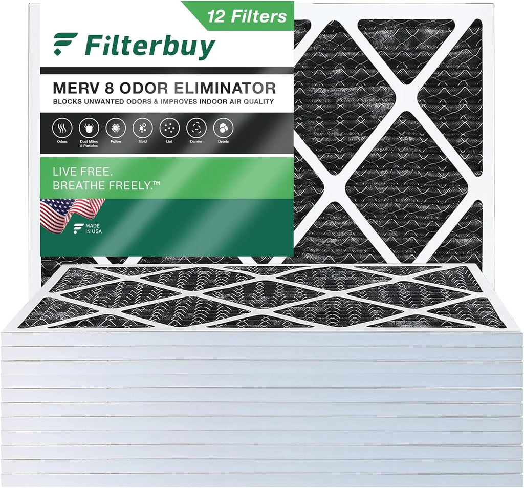 Filterbuy 16x18x1  8 Odor Eliminator Pleated   Furnace Air Filters with Activated Carbon (12-Pack)