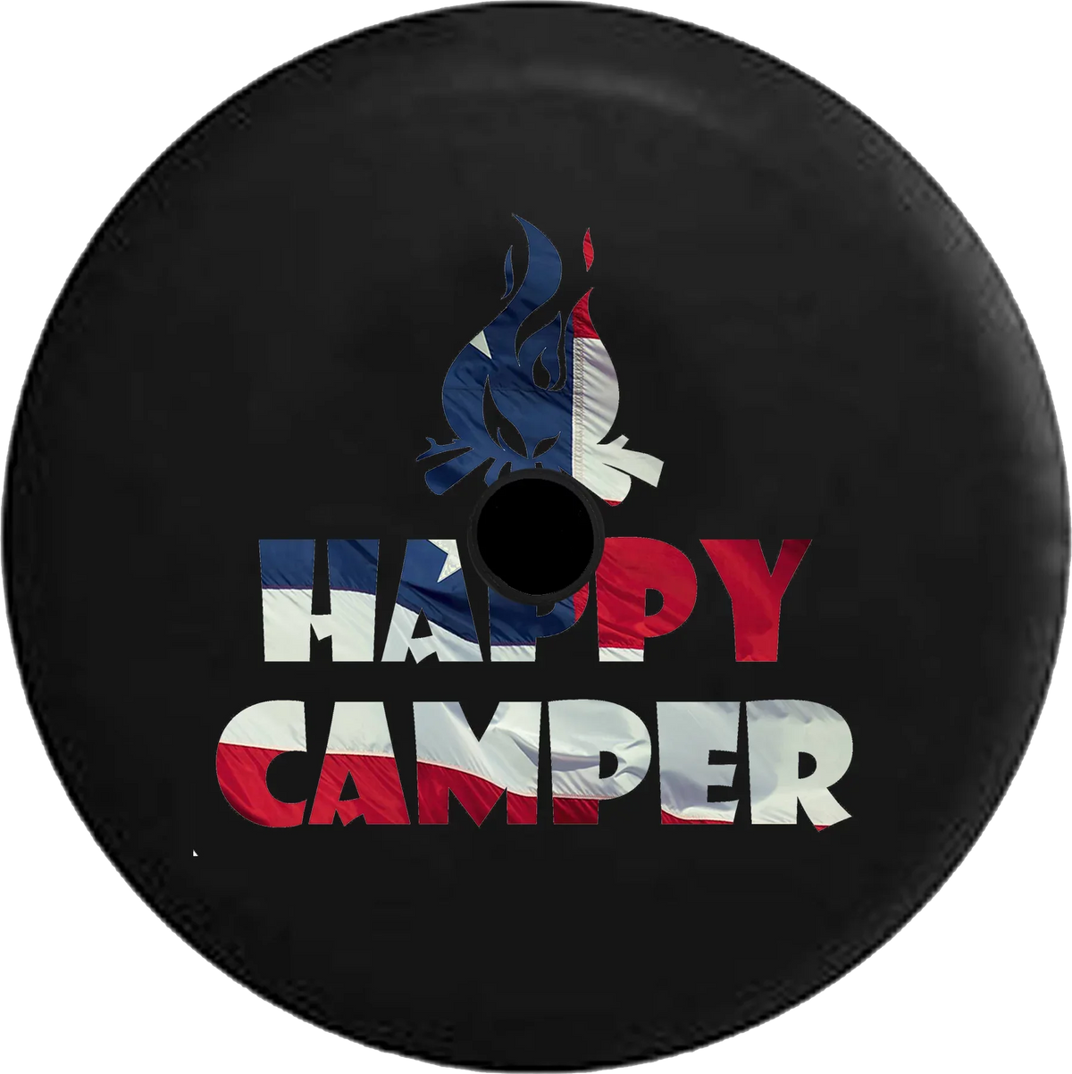 2018 2019 Wrangler  Backup Camera Happy Camper Campfire Waving American Flag Spare Tire Cover for Jeep  33 Inch