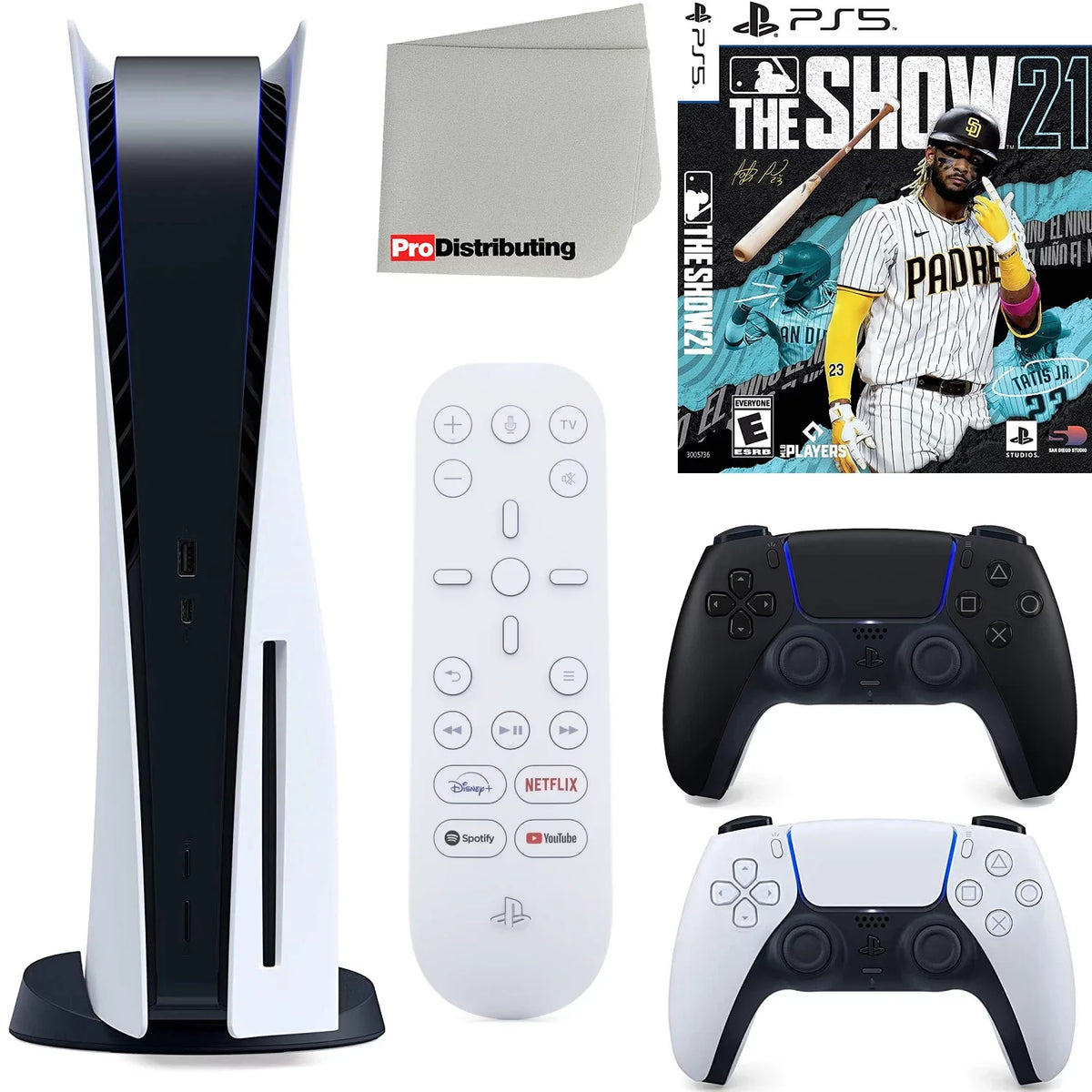 Sony Playstation 5 Disc Version (Sony PS5 Disc) with Midnight Black Extra Controller, Media Remote,  The Show 21, Accessory Starter Kit and Microfiber Cleaning Cloth Bundle