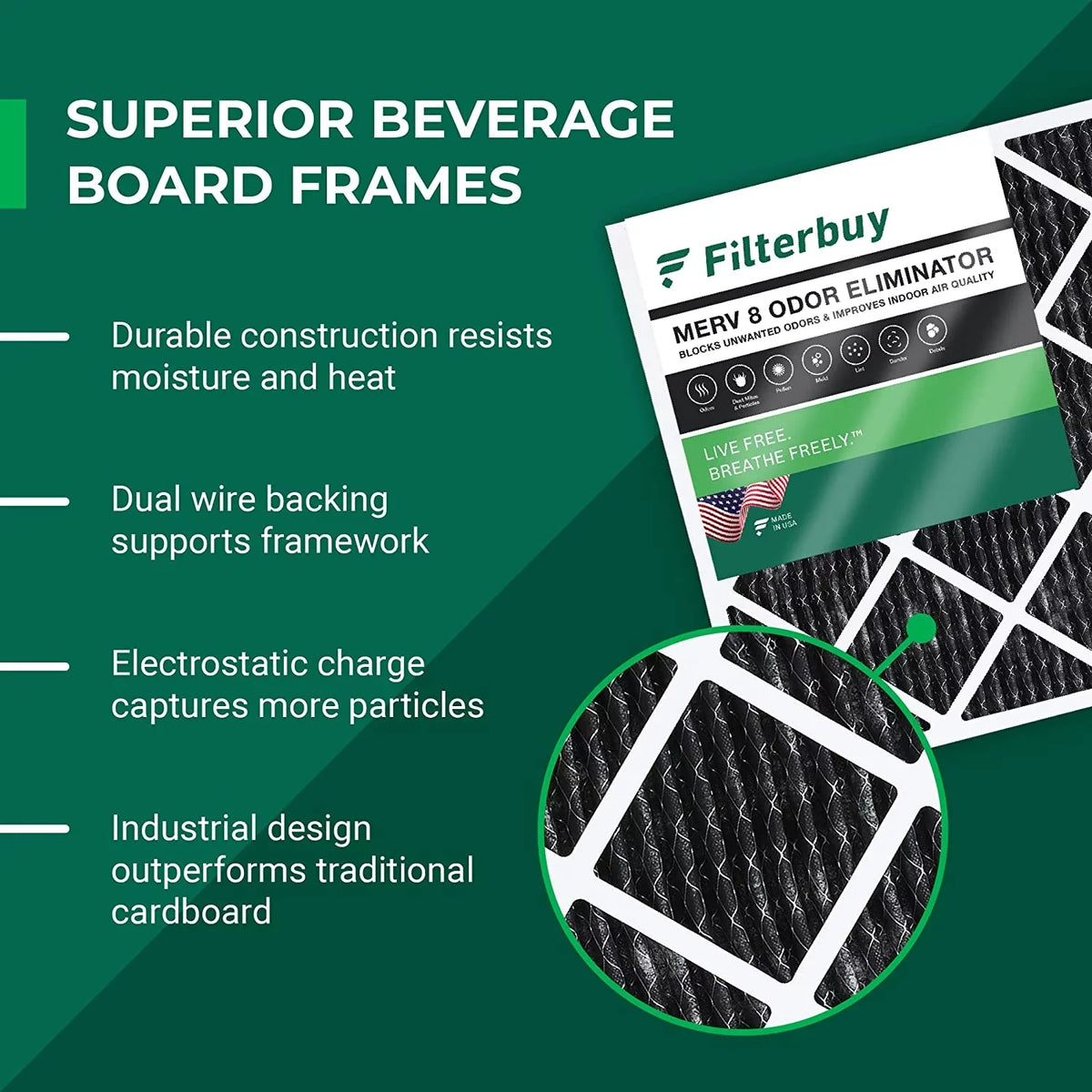 Filterbuy 16x18x1  8 Odor Eliminator Pleated   Furnace Air Filters with Activated Carbon (12-Pack)