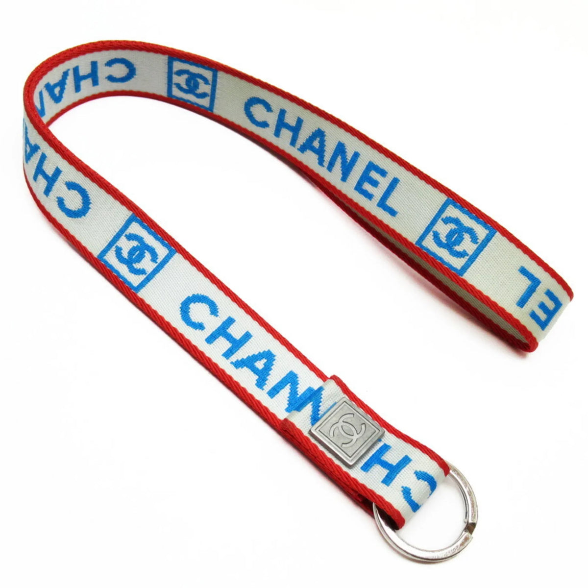 Pre-Owned Chanel  neck strap white x blue red silver nylon canvas metal material (Good)