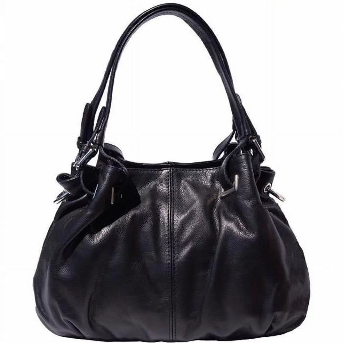 Italian Artisan 115-8655-Black Valentina Womens Luxury Leather Shoulder Handbag, Black