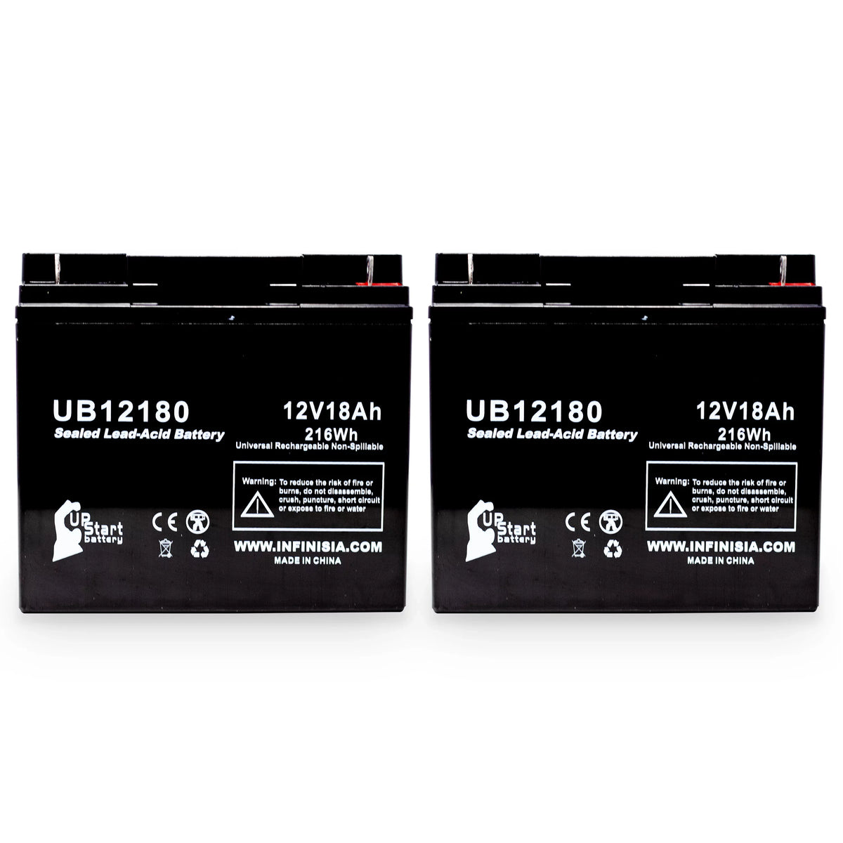 2x Pack - Compatible  / Portalac PX12180 Battery - Replacement UB12180 Universal Sealed Lead Acid Battery (12V, 18Ah, 18000mAh, T4 Terminal, , )